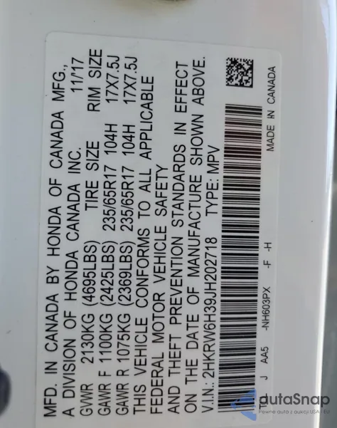 2018 Honda Cr-V Lx from USA, damaged, VIN 2HKRW6H39JH202718